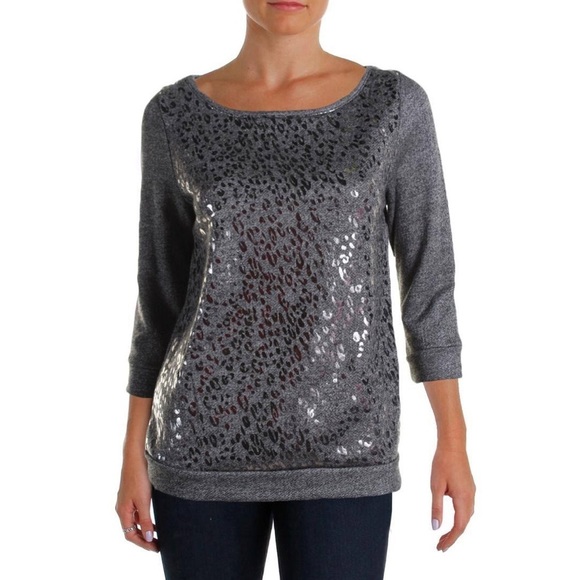 COPY - Three Dots Gray Metallic  Sweater Sm - Picture 1 of 5